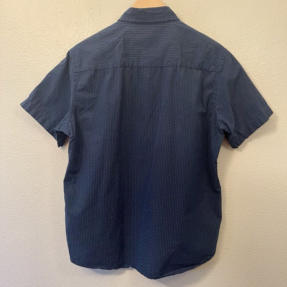 Rugby University Men's Preppy Button Up Shirt Short Sleeve Navy Dotted Sz L EUC - Picture 3 of 4